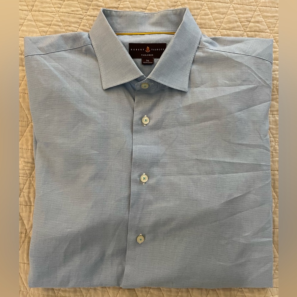 ROBERT TALBOTT TAILORED Solid Print Spread Collar Shirt in Blue Size XL $265
